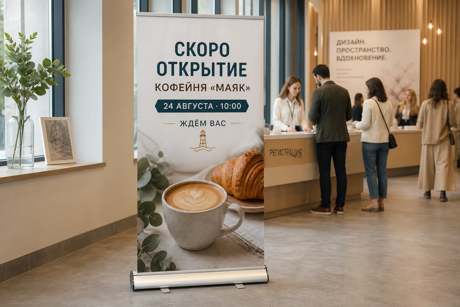 Roll-up с афишей мероприятия в зоне регистрации; для заказа в Туле