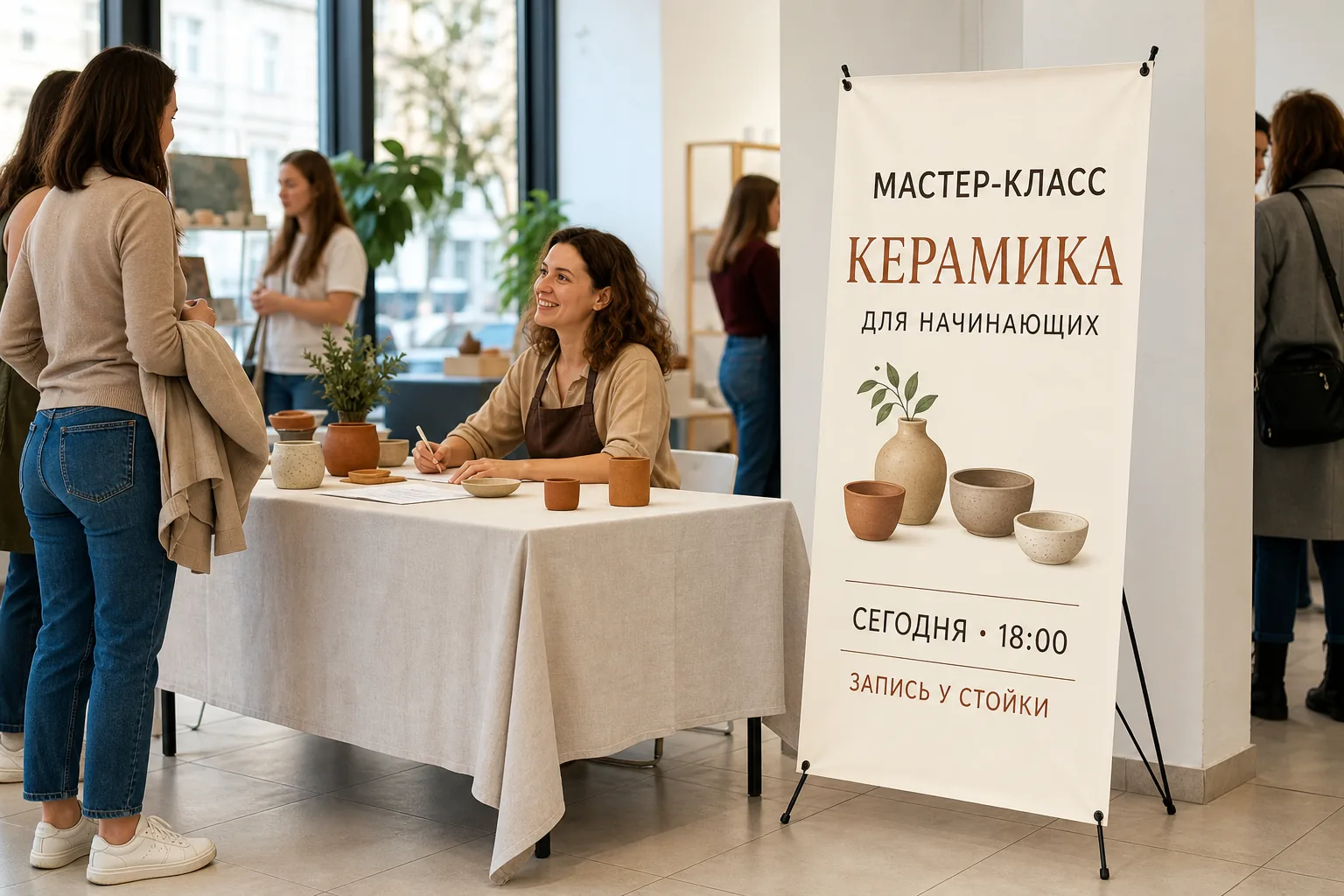 Стенд «Паук» с рекламой в небольшой промозоне; для заказа в Туле