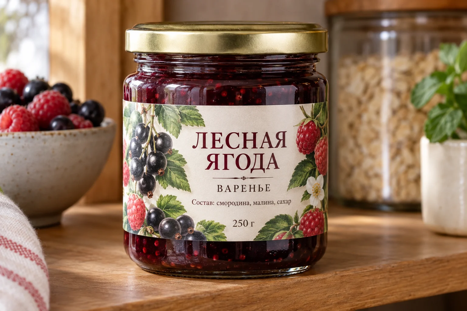 Яркая полуглянцевая бумажная этикетка на банке с готовым продуктом